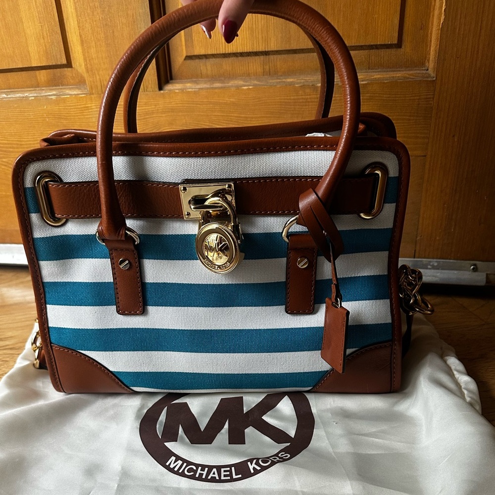 Michael Kors Teal and Brown Striped Shoulder Bag